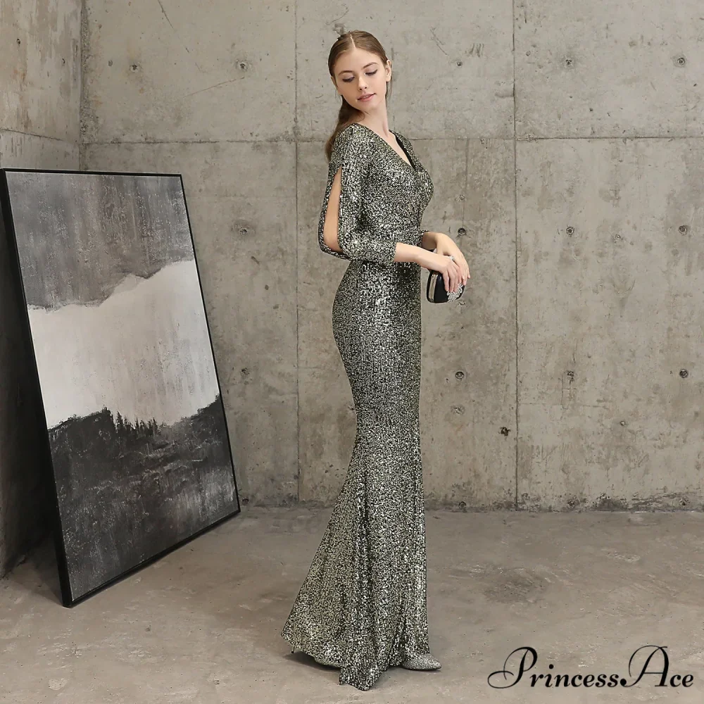 Ella long-sleeve sequined Charming formal fishtail dress - Image 31