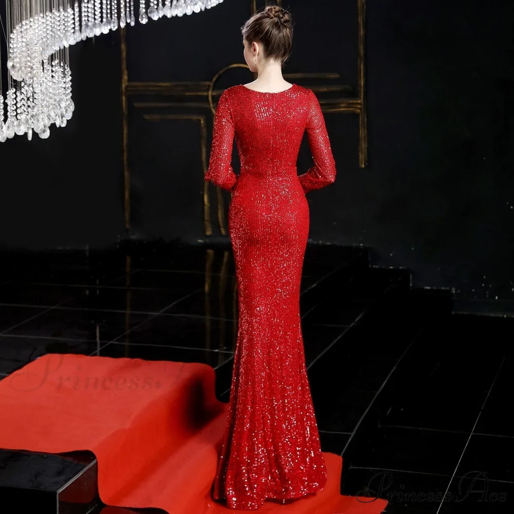 Ella long-sleeve sequined Charming formal fishtail dress - Image 5
