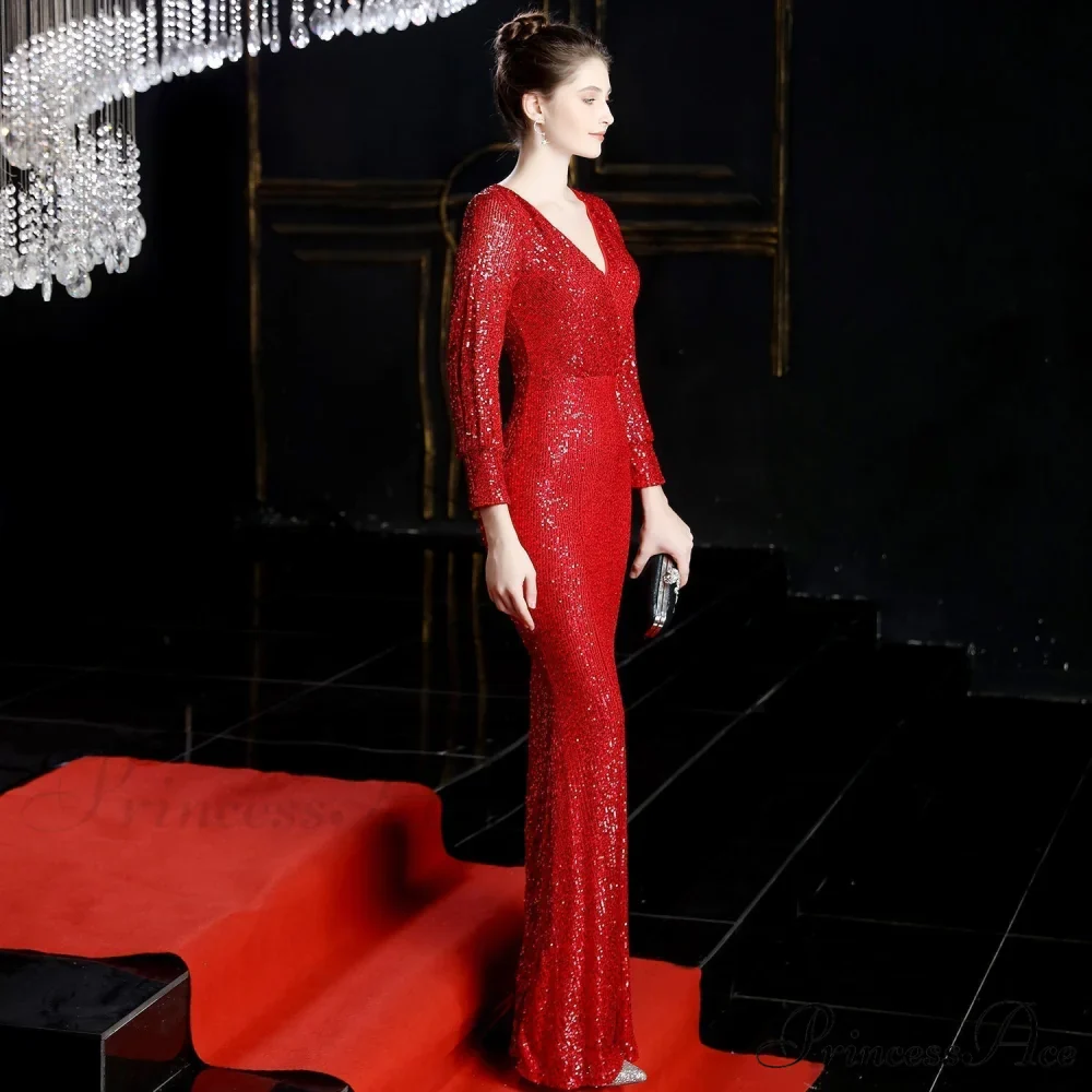 Ella long-sleeve sequined Charming formal fishtail dress - Image 6