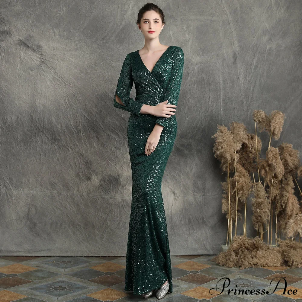 Ella long-sleeve sequined Charming formal fishtail dress - Image 7