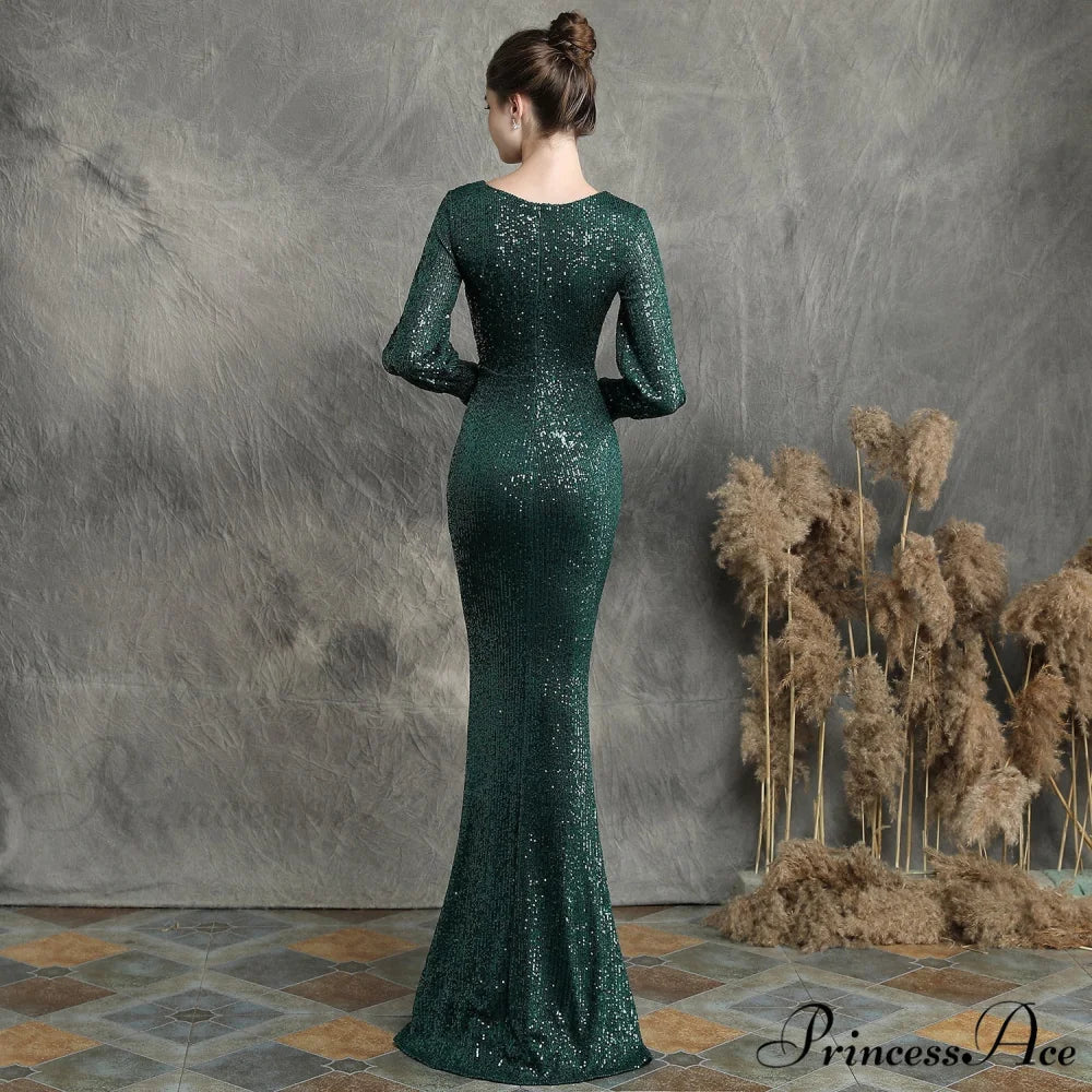 Ella long-sleeve sequined Charming formal fishtail dress - Image 8