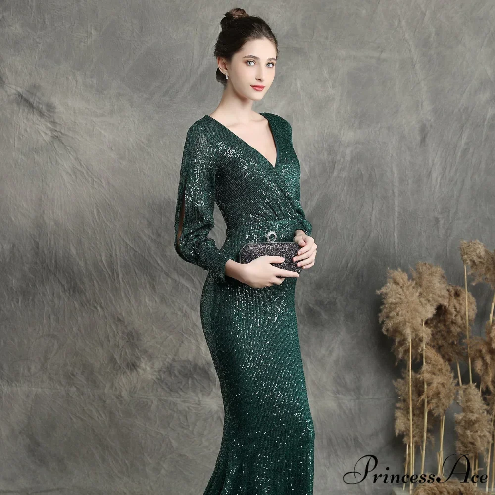 Ella long-sleeve sequined Charming formal fishtail dress - Image 9
