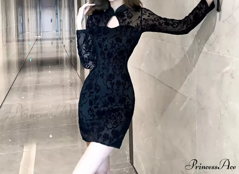 Fab Flocked Stylish Velvet Mini Dress - Image 4