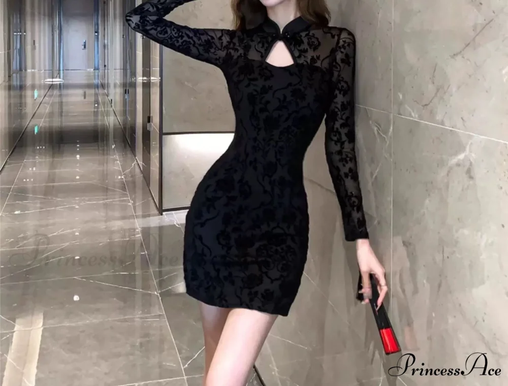 Fab Flocked Stylish Velvet Mini Dress - Image 5