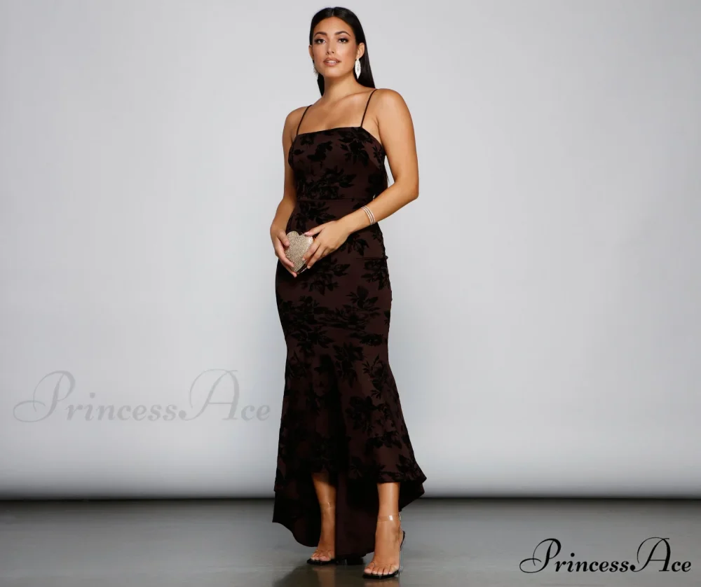 Phoebe Formal Velvet Charming Flocked Mermaid Dress - Image 3