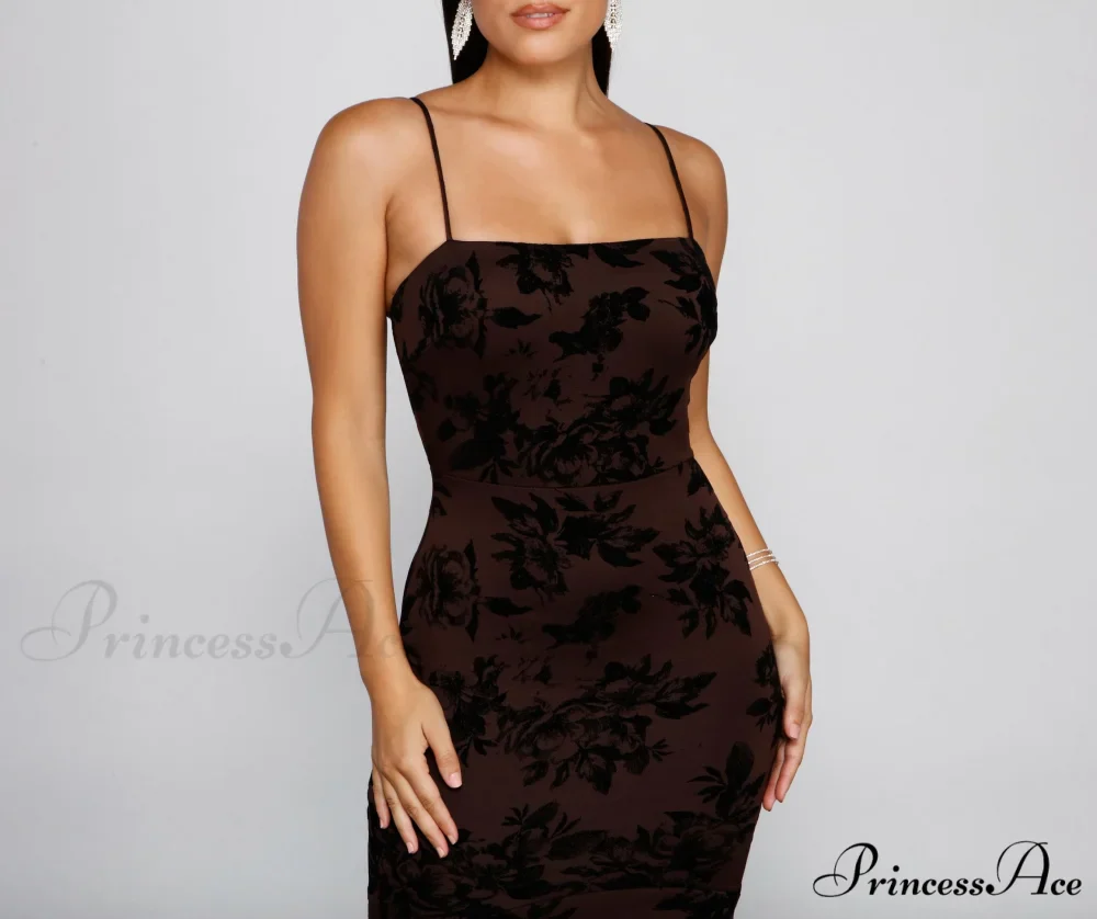 Phoebe Formal Velvet Charming Flocked Mermaid Dress - Image 4