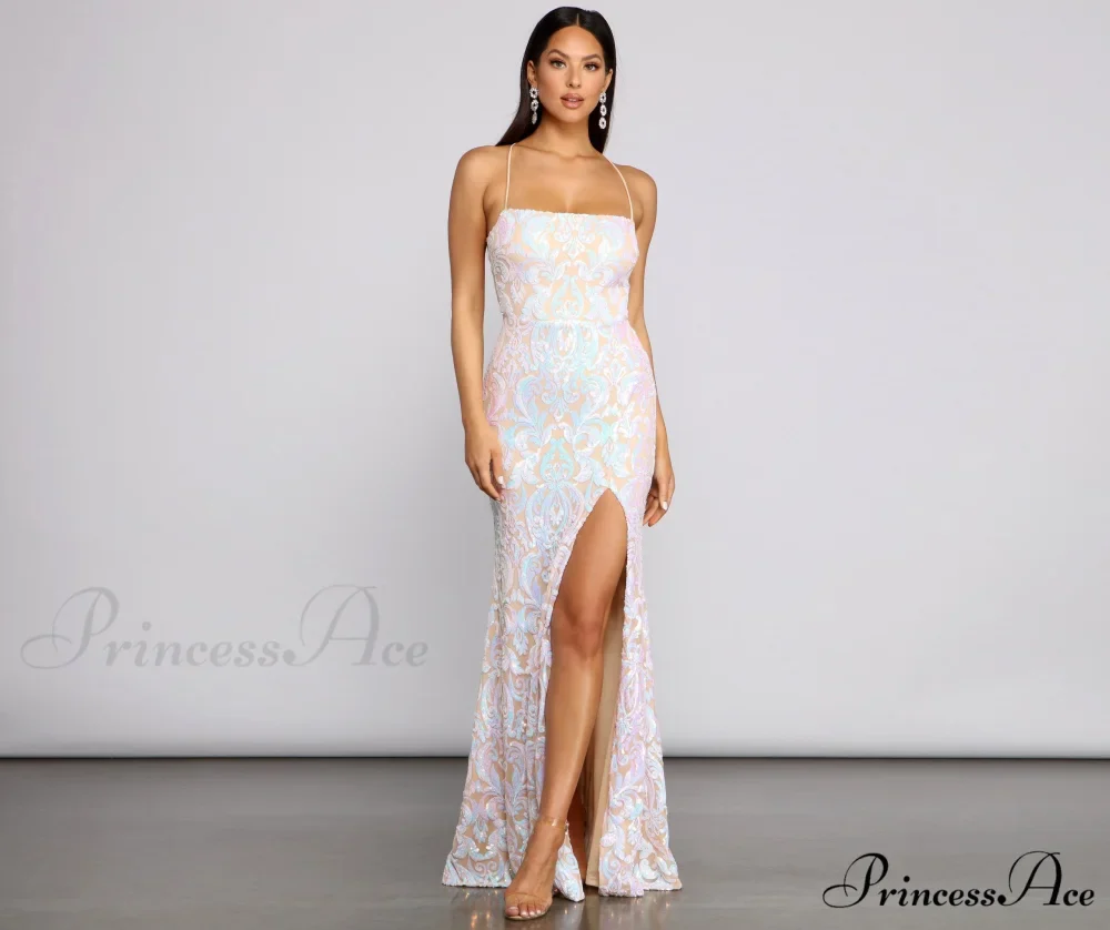 Priya Formal Iridescent Charming Sequin Scroll Dress - Image 11