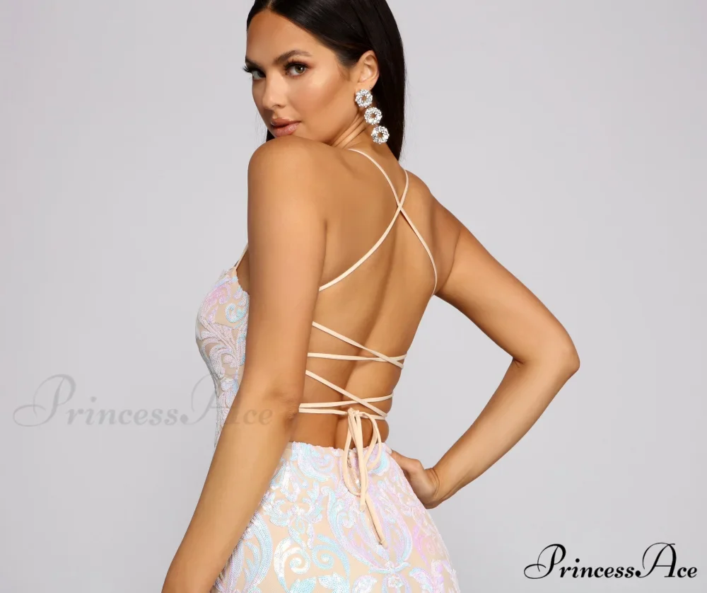 Priya Formal Iridescent Charming Sequin Scroll Dress - Image 2