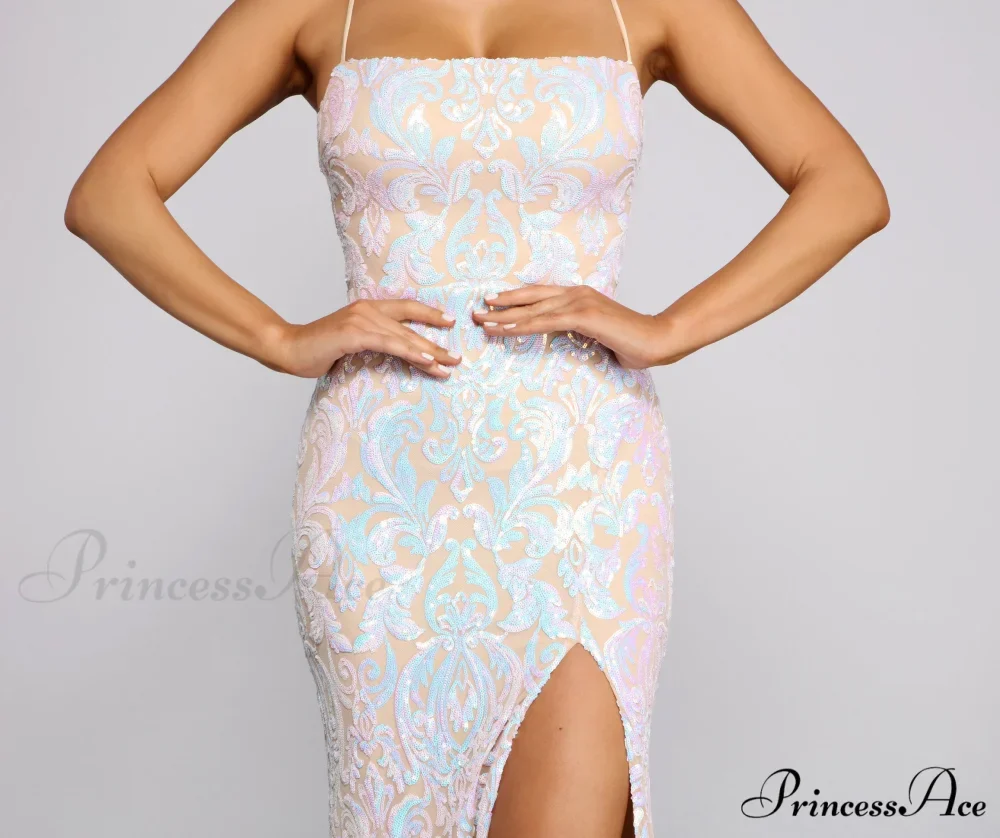 Priya Formal Iridescent Charming Sequin Scroll Dress - Image 3