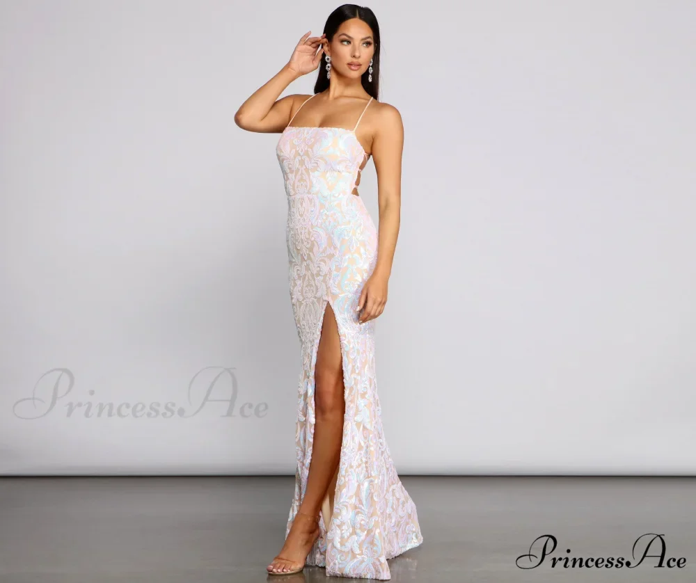 Priya Formal Iridescent Charming Sequin Scroll Dress - Image 4