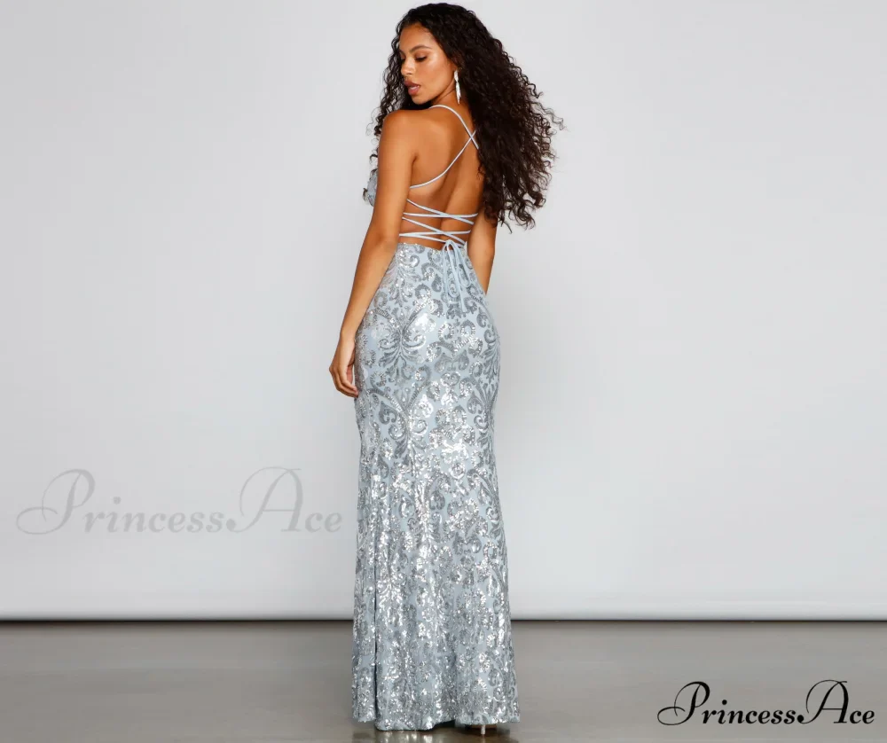 Priya Formal Iridescent Charming Sequin Scroll Dress - Image 6