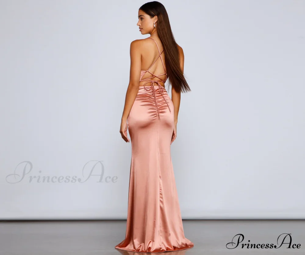 Bristol Formal Stylish Satin Lace-Up Dress - Image 10