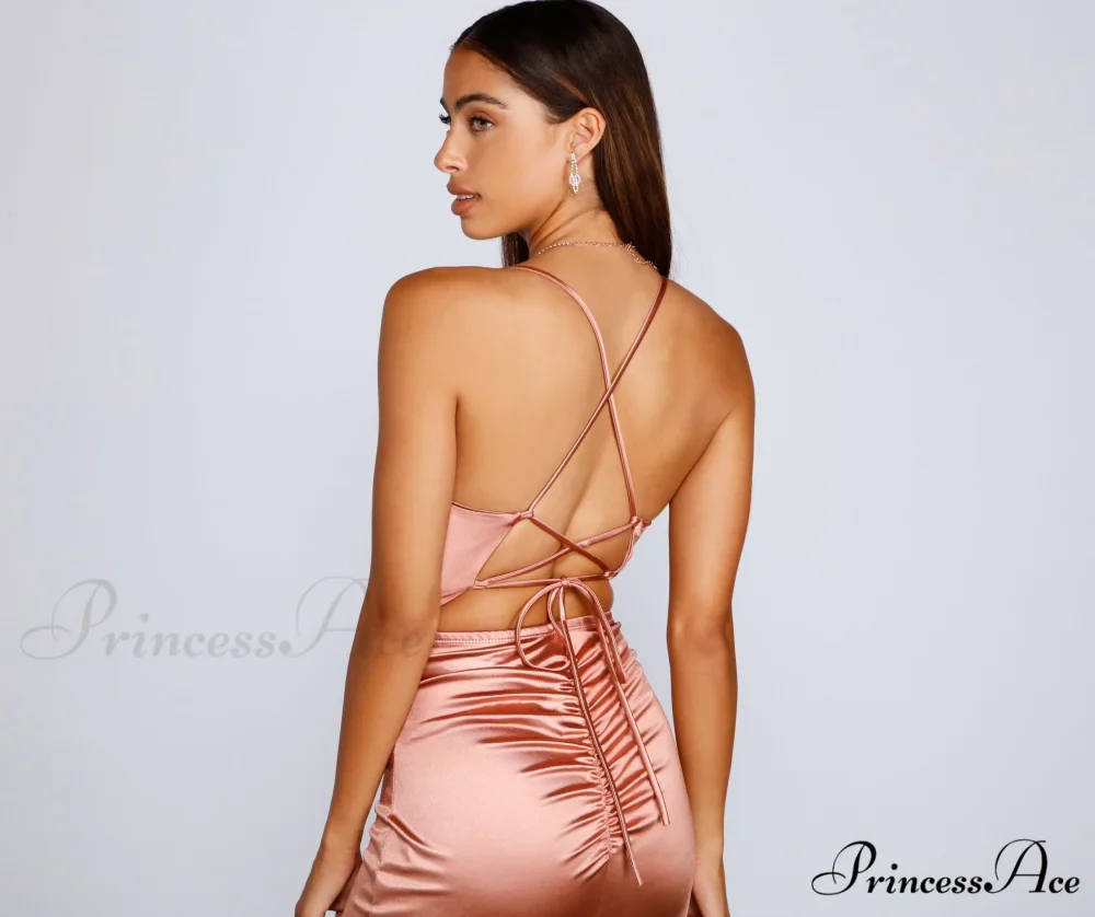 Bristol Formal Stylish Satin Lace-Up Dress - Image 12
