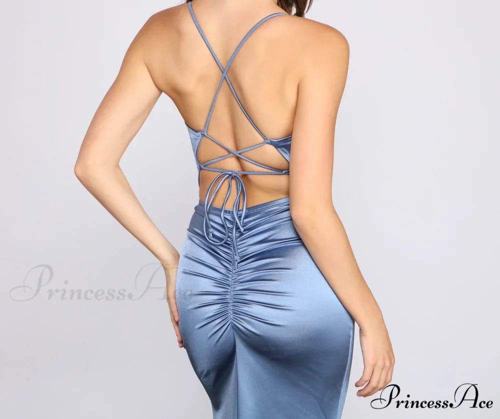 Bristol Formal Stylish Satin Lace-Up Dress - Image 8