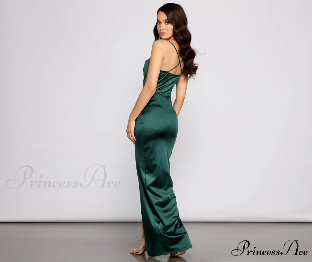 Chelsea Satin High Charming Slit Formal Dress - Image 2