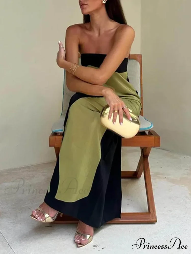 Contrast Sleeveless Off Charming Shoulder Printed Maxi Dress - Image 3