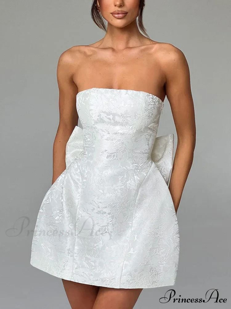 And Sexy Jacquard Tube Graceful Top Bow Mini Dress - Image 2