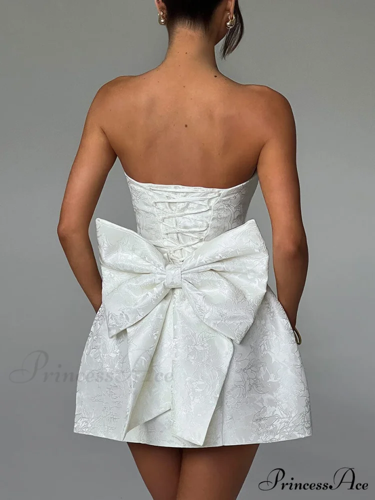 And Sexy Jacquard Tube Graceful Top Bow Mini Dress - Image 3