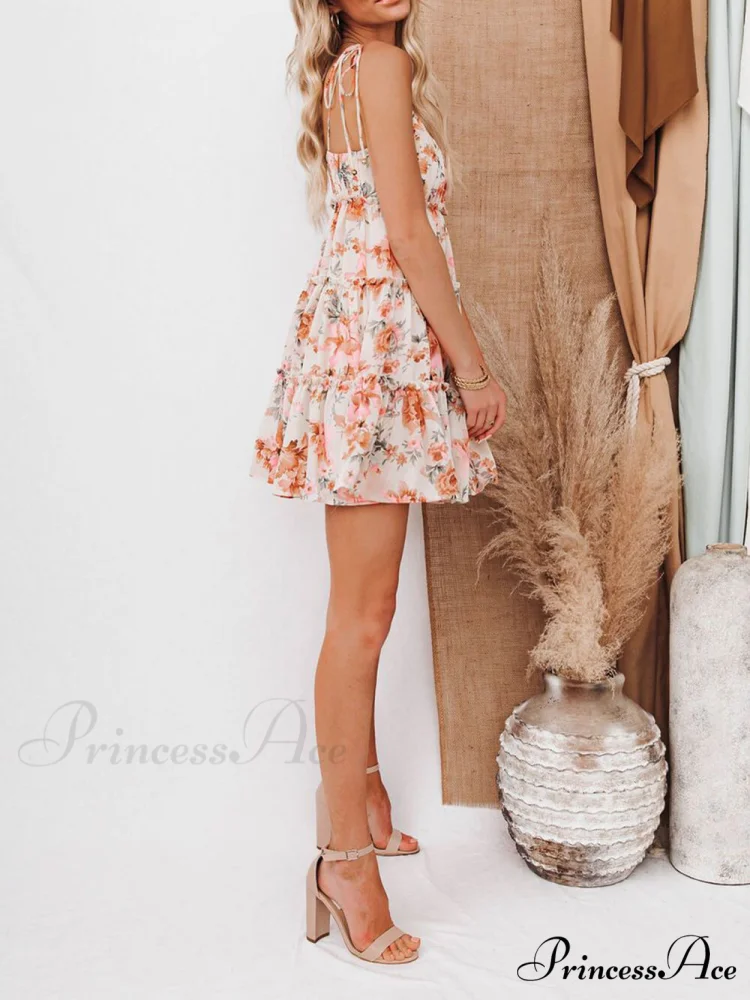 Halter Simple Stylish Printed Chiffon Dress - Image 4