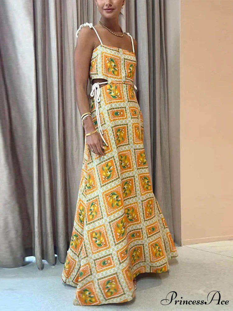 Unique Lemon Stylish Print Strappy Dress - Image 2
