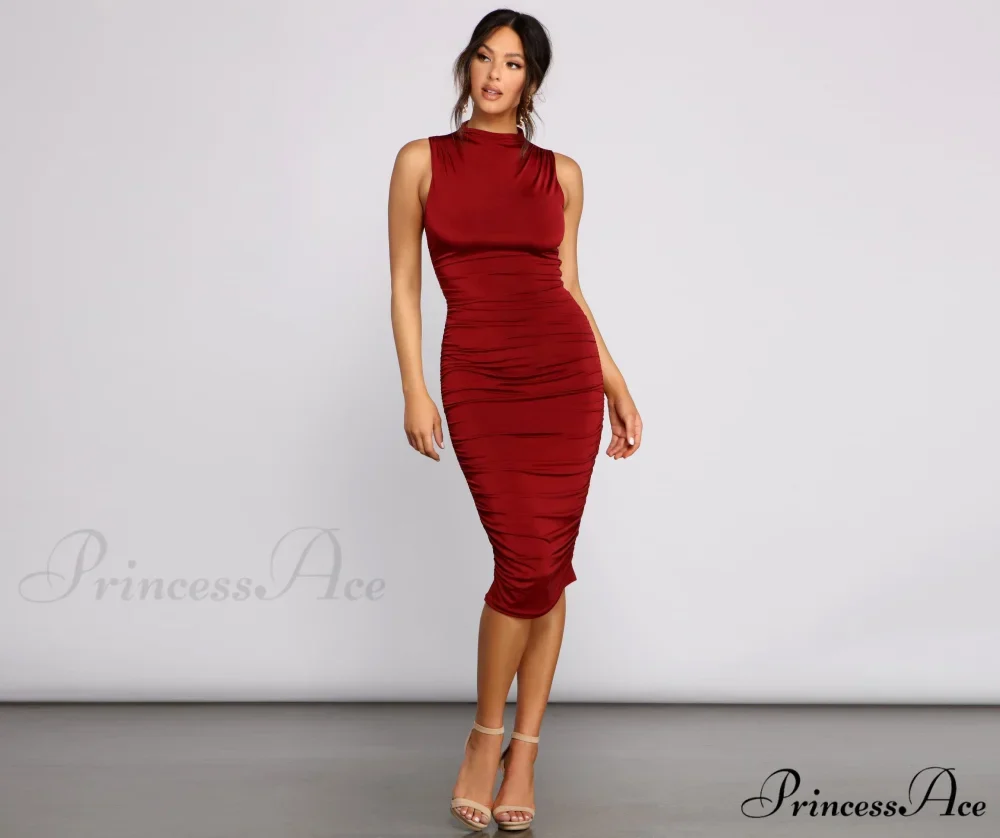 Curves Ahead Sleeveless Charming Ruched Midi Dress - Image 8