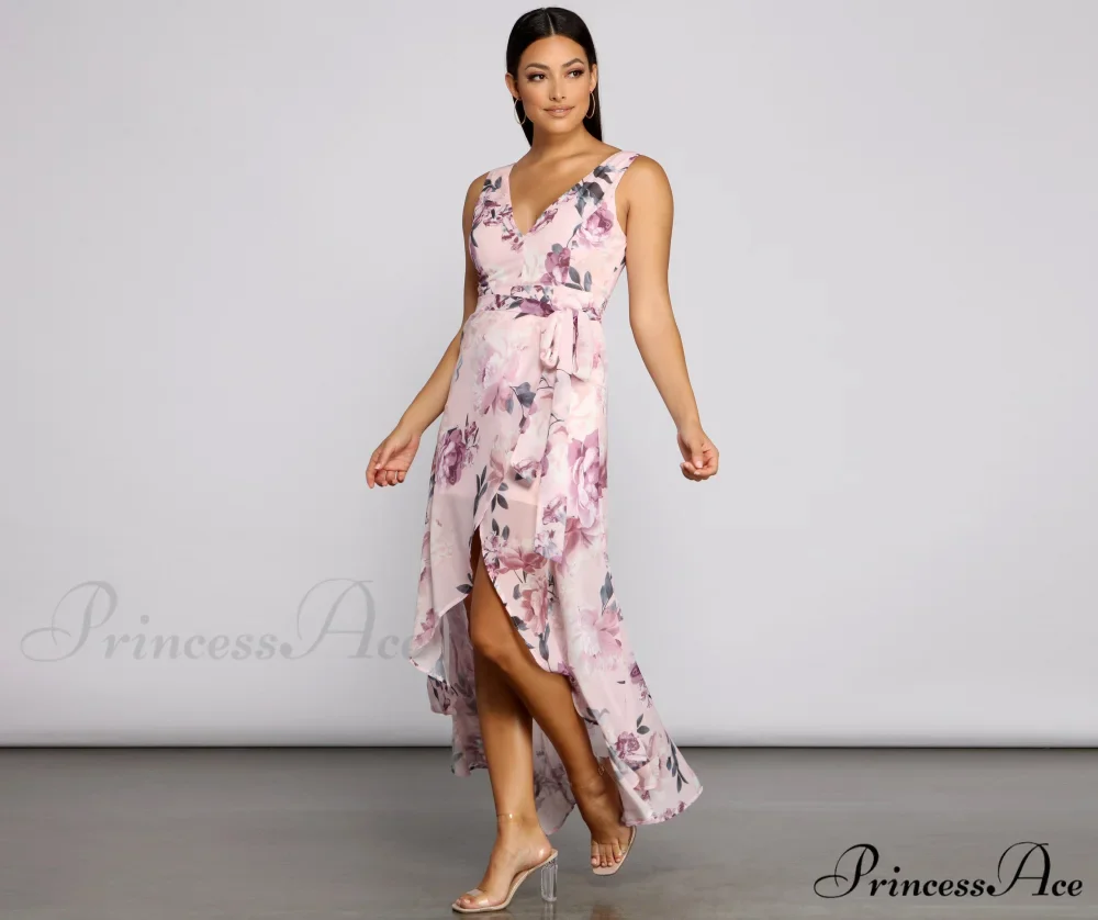 Wrapped In Romance Charming Floral Chiffon Maxi Dress - Image 4