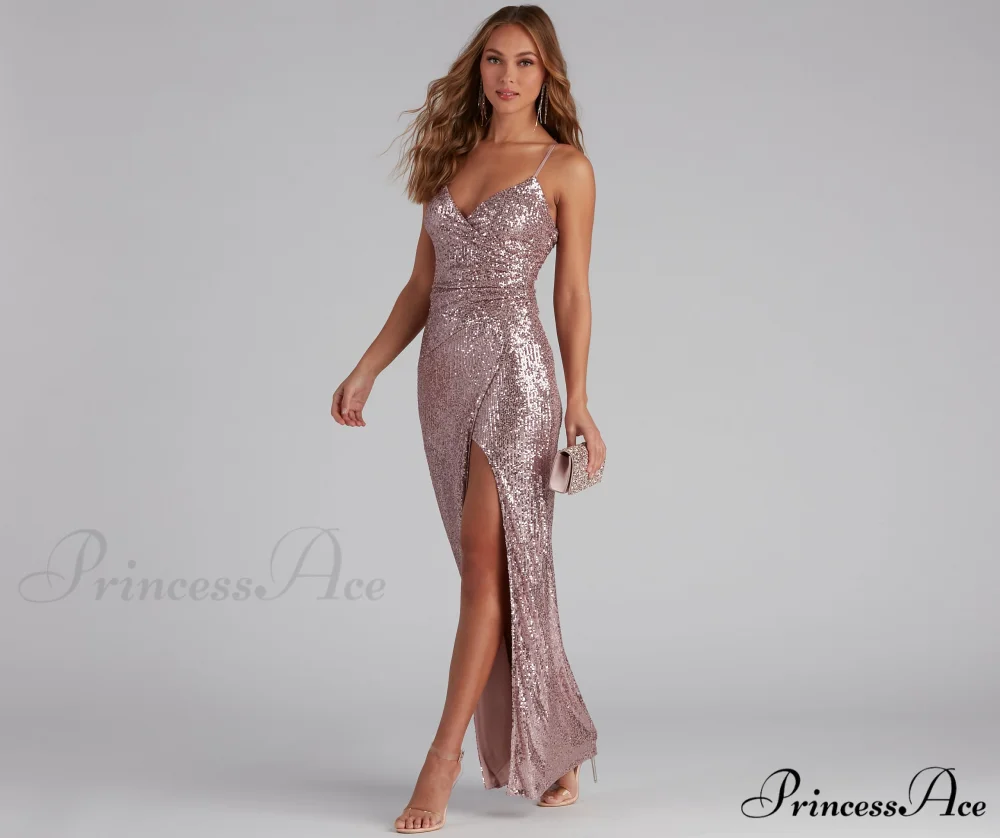Jewel Formal High Charming Slit Sequin Dress - Image 4