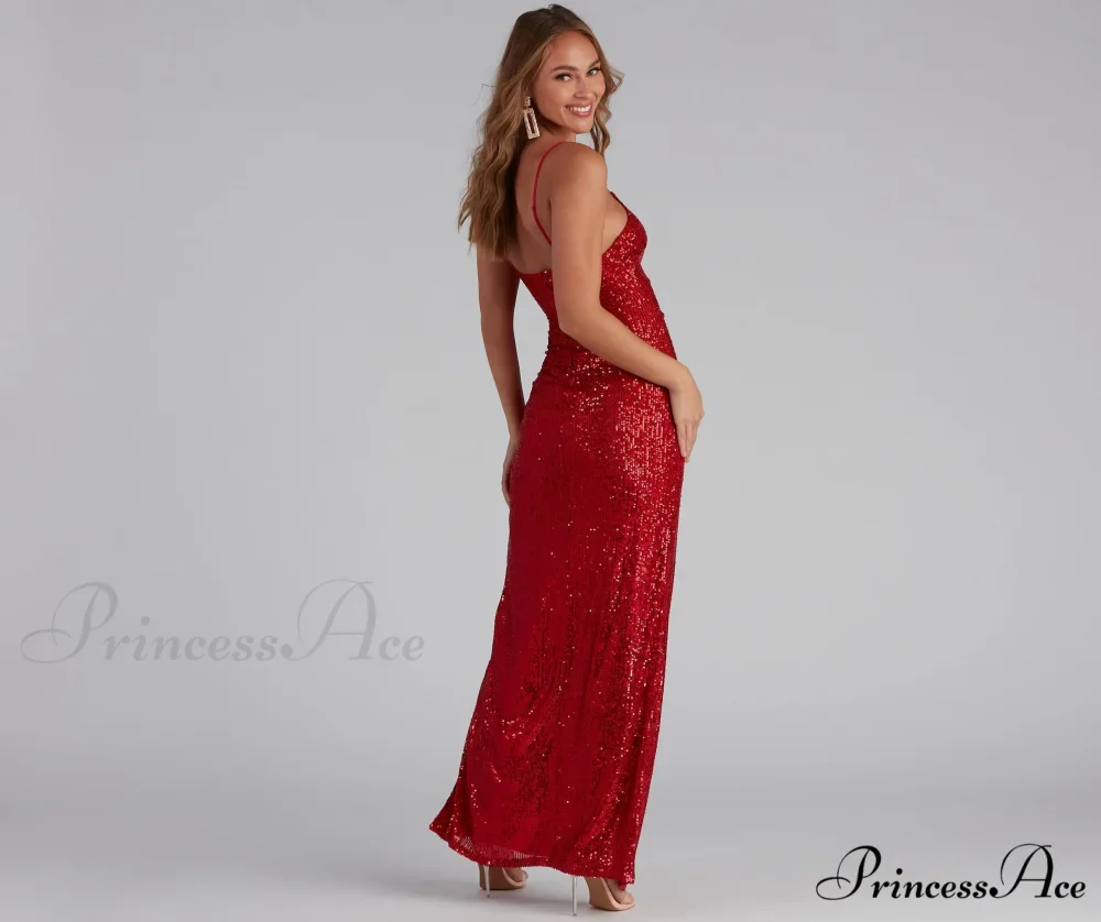 Jewel Formal High Charming Slit Sequin Dress - Image 6