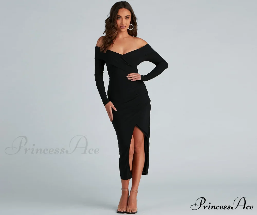 Kristy Off-The-Shoulder Stylish Formal Midi Dress - Image 4