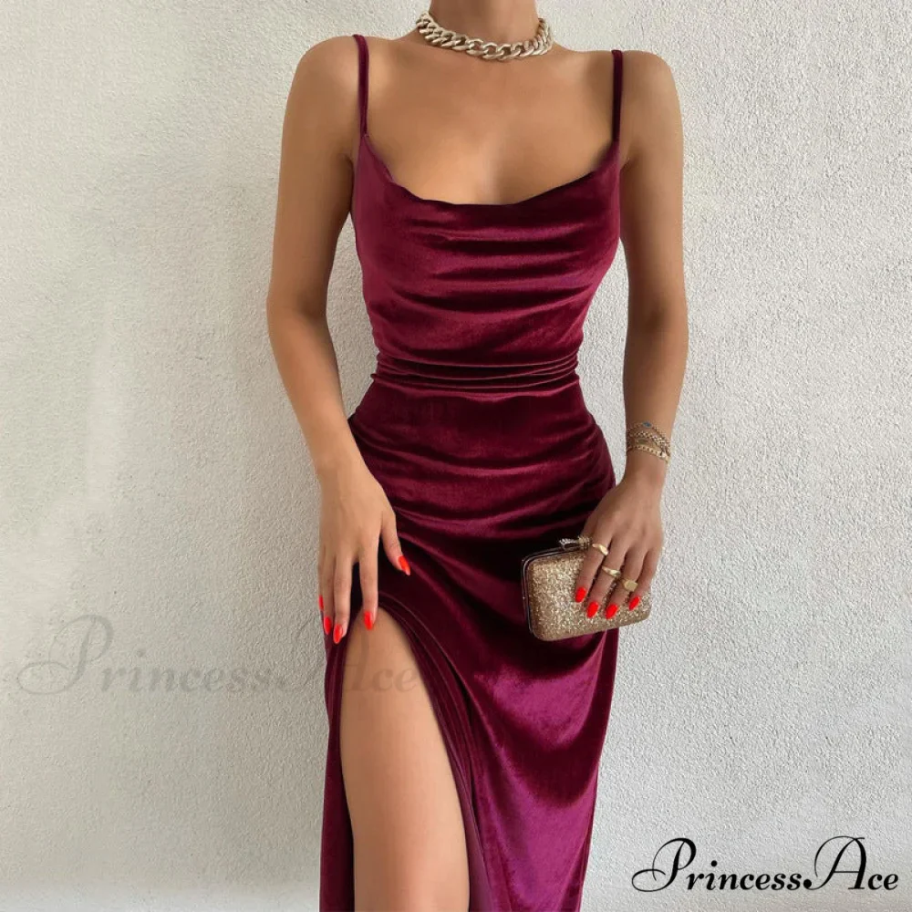 Festive Cheer Velvet Charming Slit Midi Dress - Image 2