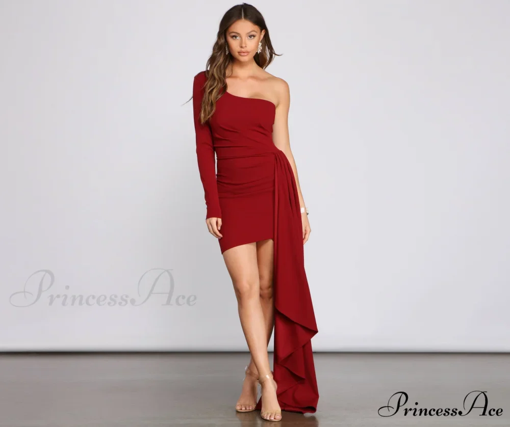 Emily One Shoulder Charming Pleated Asymmetric Mini Dress - Image 10