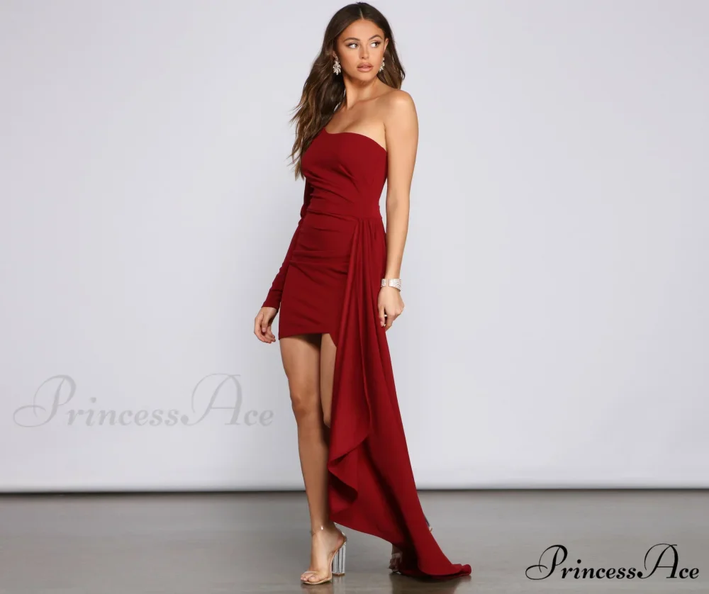 Emily One Shoulder Charming Pleated Asymmetric Mini Dress - Image 12