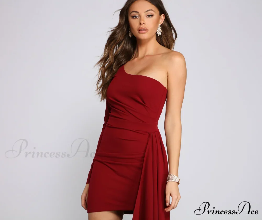 Emily One Shoulder Charming Pleated Asymmetric Mini Dress - Image 13