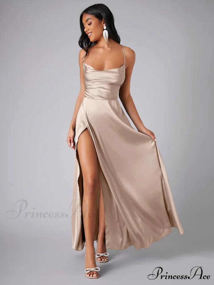 Lola High Stylish Slit Satin Dress - Image 10