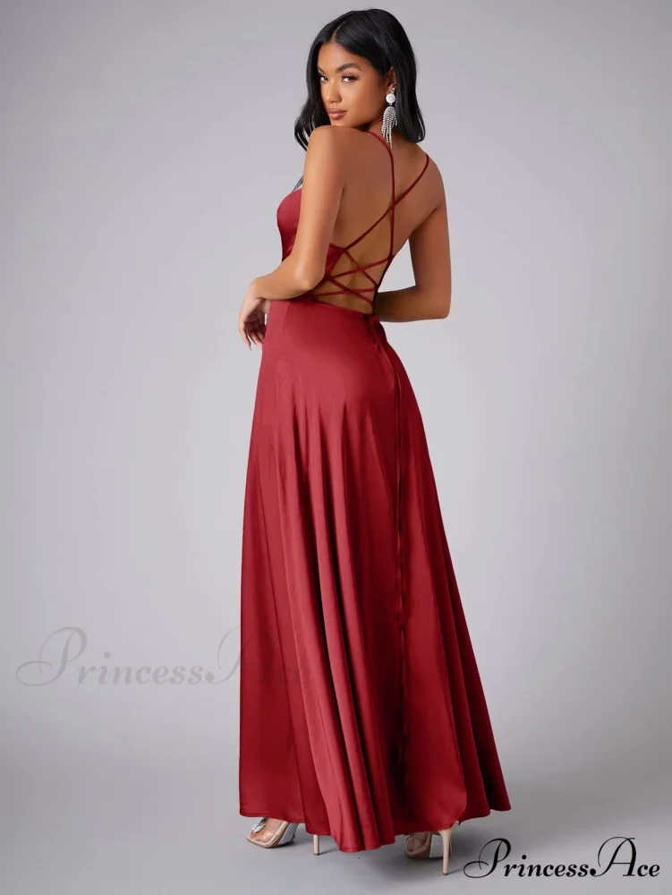 Lola High Stylish Slit Satin Dress - Image 11