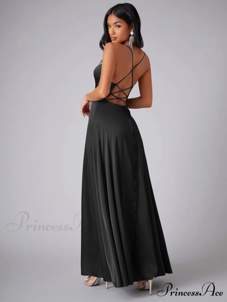 Lola High Stylish Slit Satin Dress - Image 12