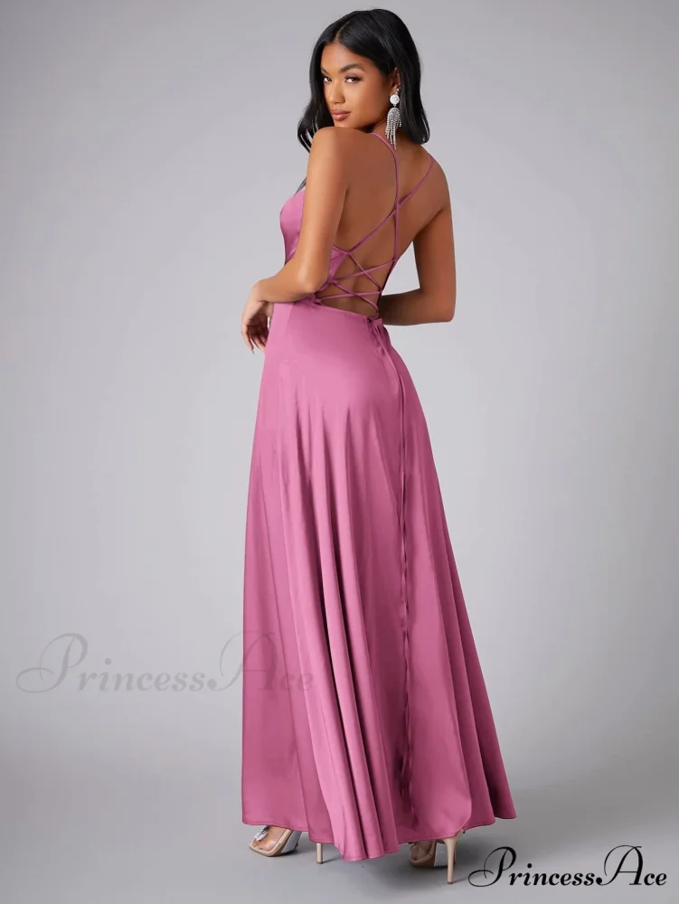 Lola High Stylish Slit Satin Dress - Image 13