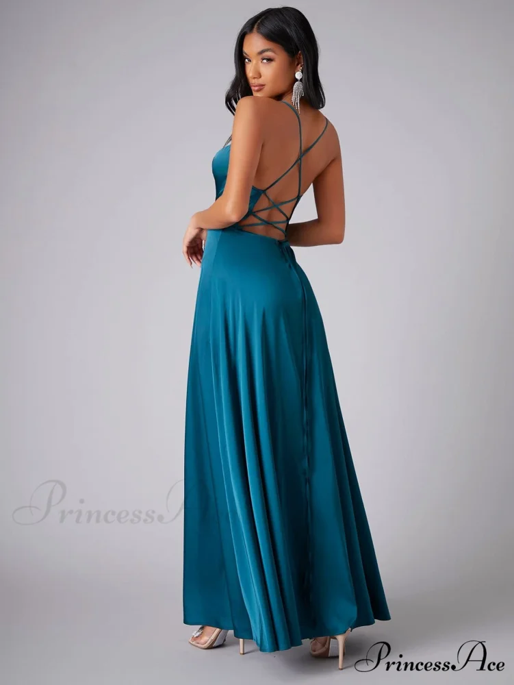 Lola High Stylish Slit Satin Dress - Image 14
