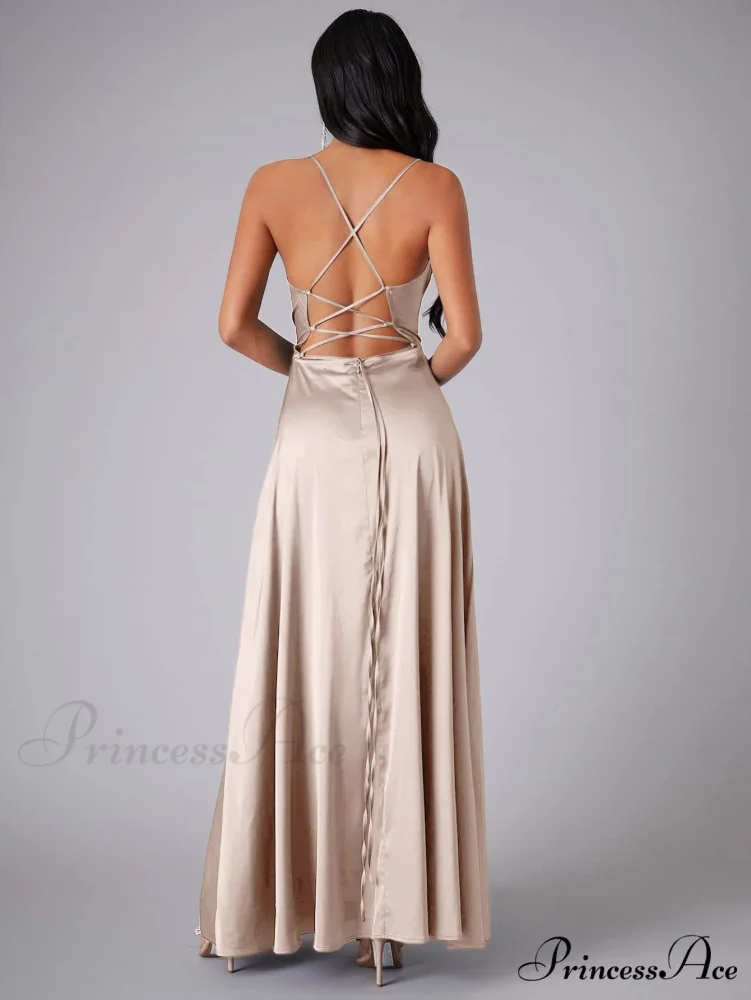 Lola High Stylish Slit Satin Dress - Image 15