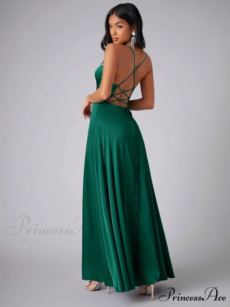 Lola High Stylish Slit Satin Dress - Image 16