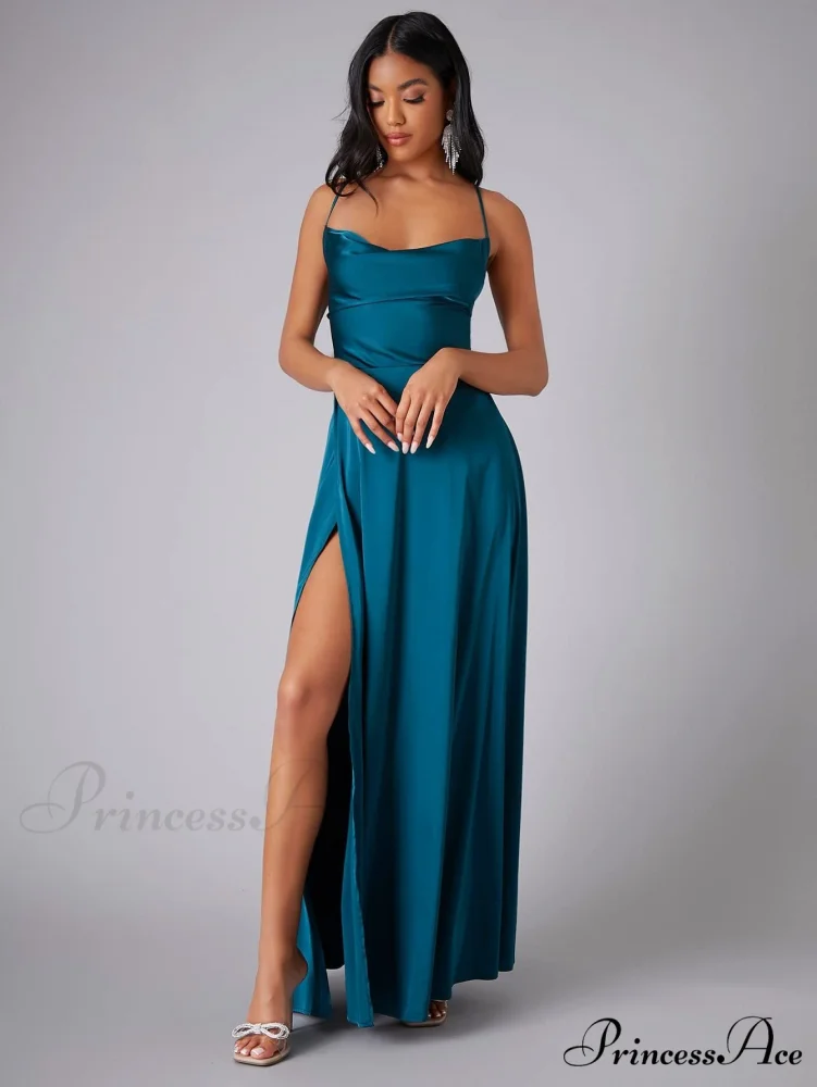 Lola High Stylish Slit Satin Dress - Image 5