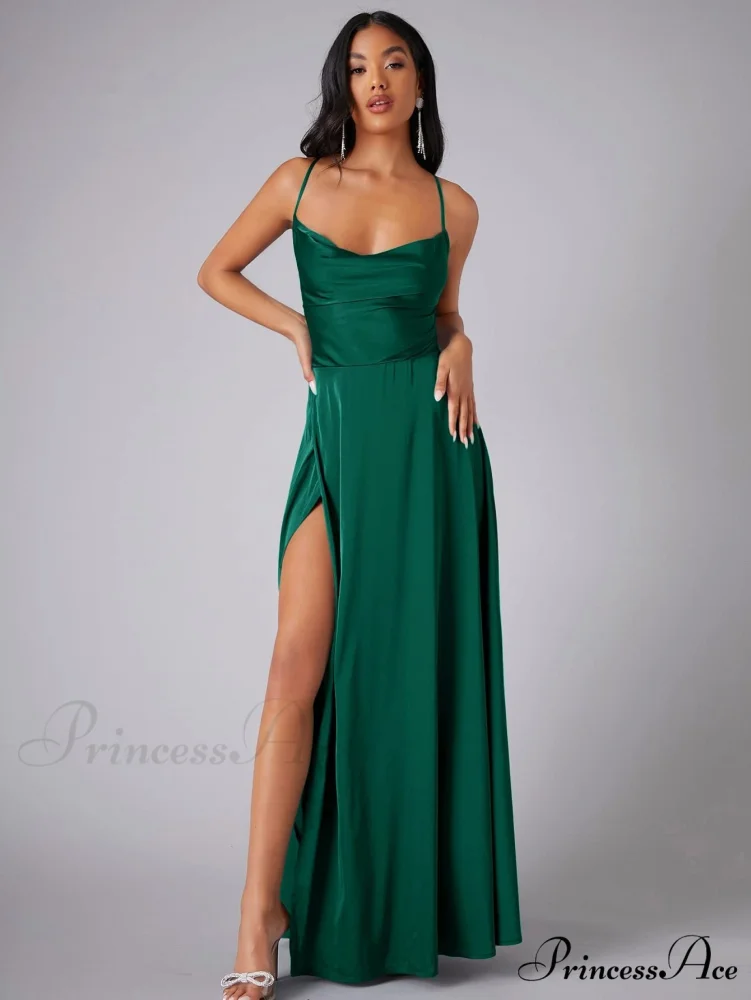 Lola High Stylish Slit Satin Dress - Image 6