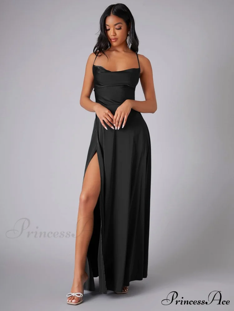 Lola High Stylish Slit Satin Dress - Image 7