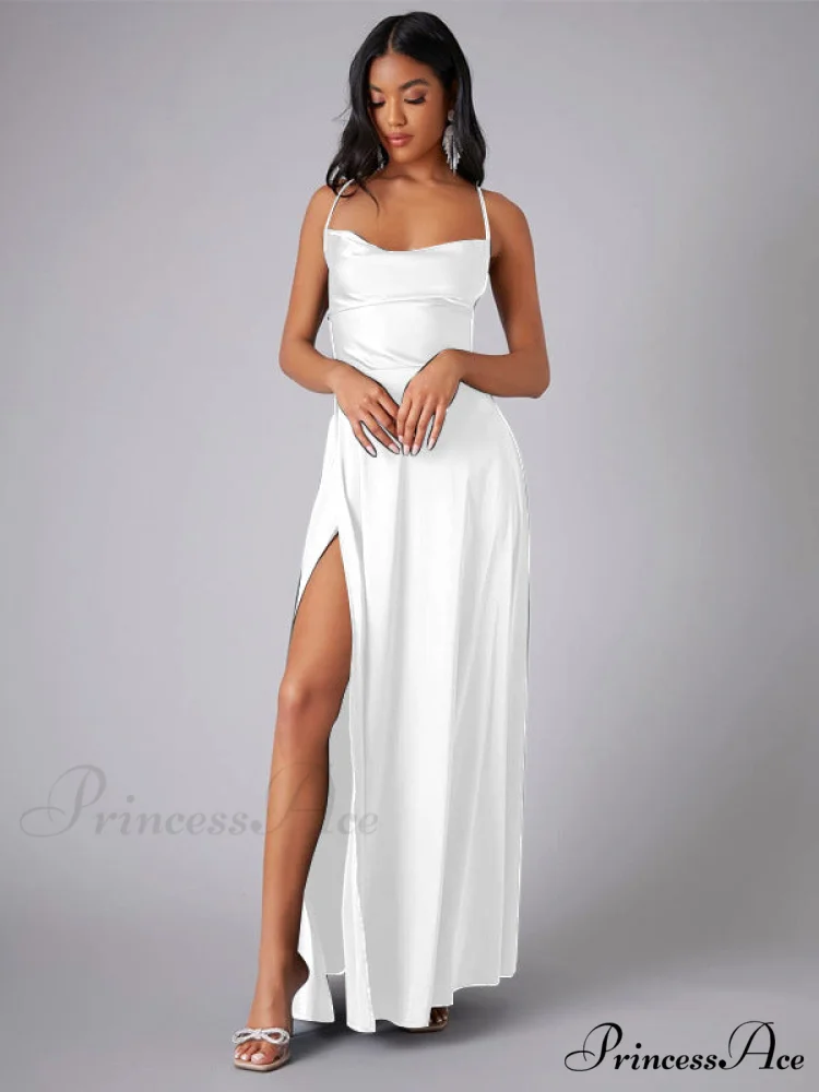 Lola High Stylish Slit Satin Dress - Image 8