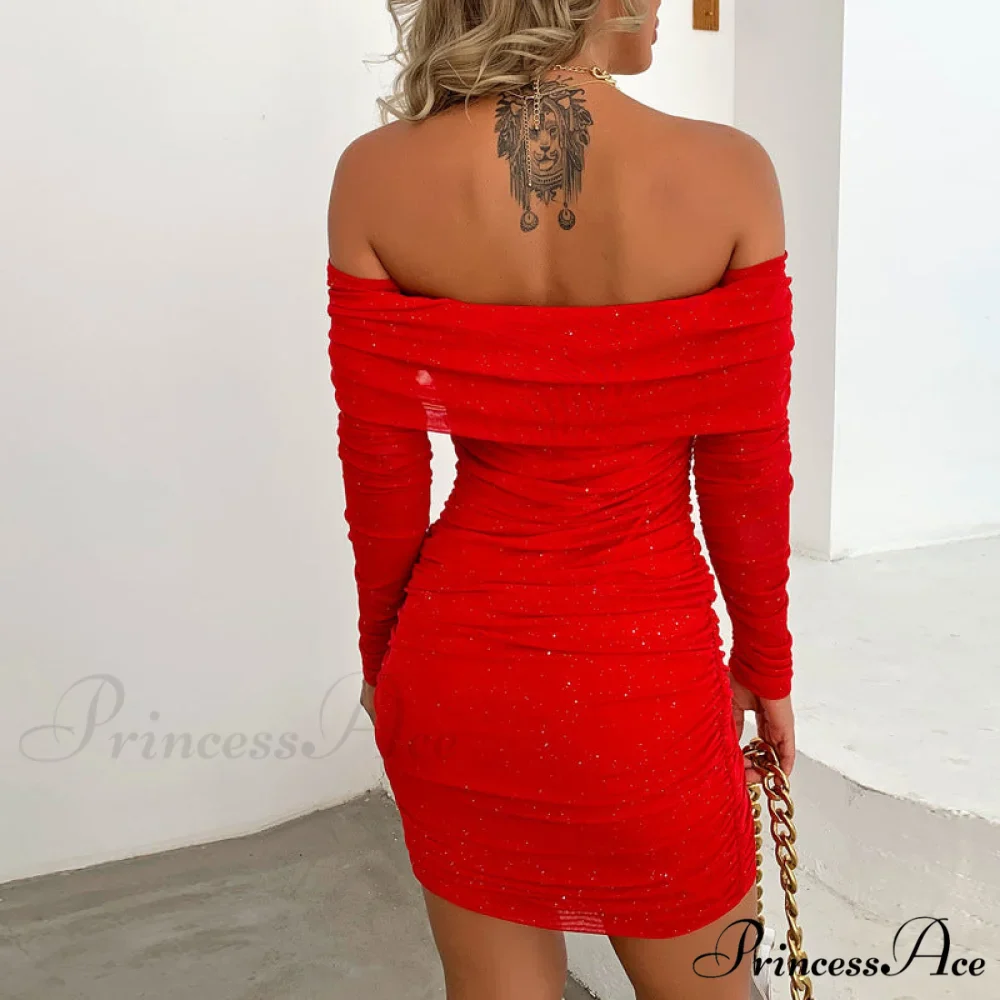 Shimmer Nights Off the Graceful Shoulder Glitter Mini Dress - Image 10