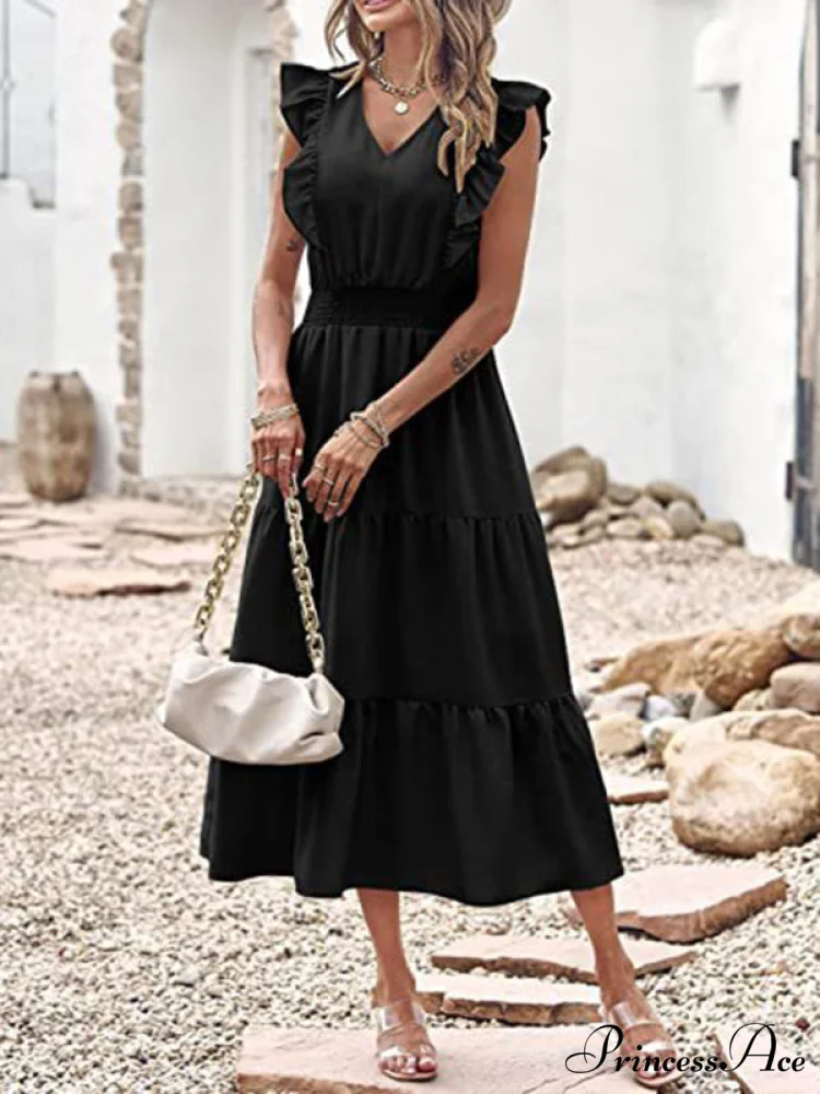 Tiered for Full-Length Flutter Color Chiffon Solid Arm Gown Women - Image 12