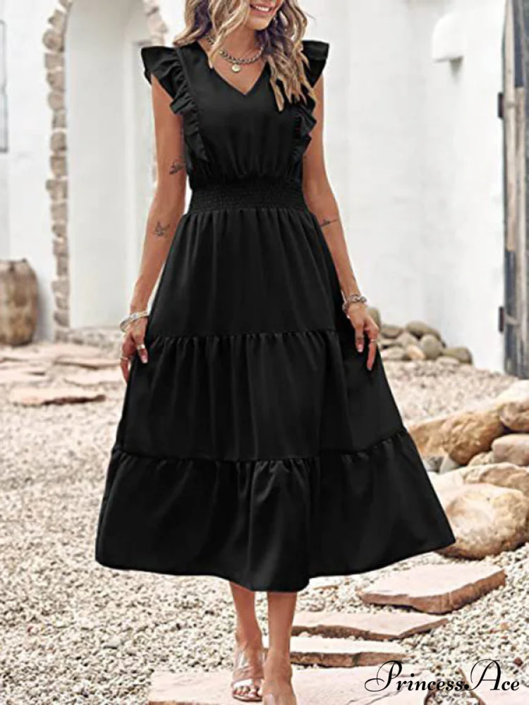 Tiered for Full-Length Flutter Color Chiffon Solid Arm Gown Women - Image 13