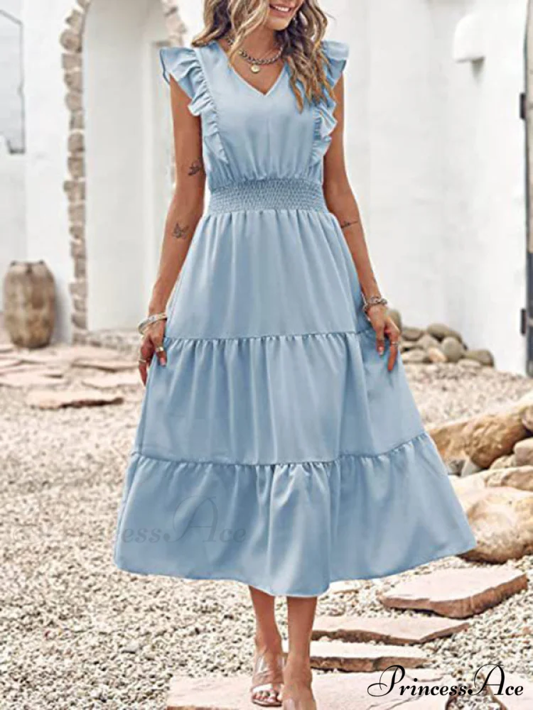 Tiered for Full-Length Flutter Color Chiffon Solid Arm Gown Women - Image 2