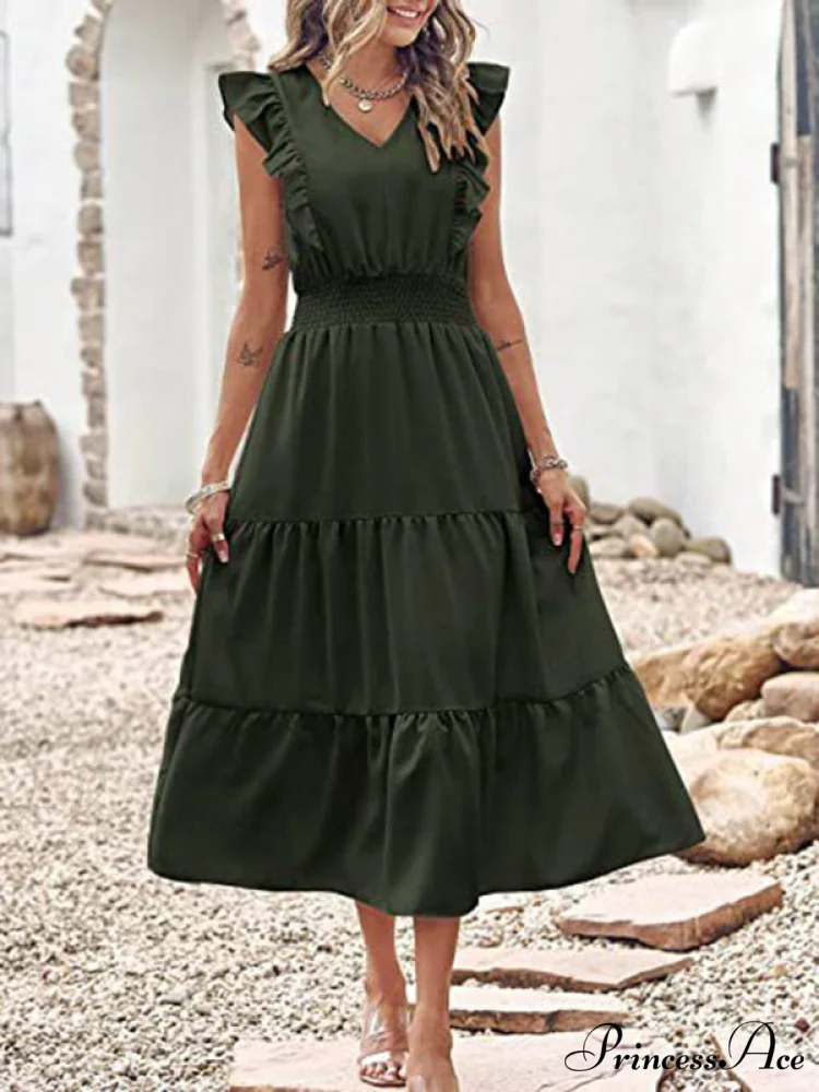 Tiered for Full-Length Flutter Color Chiffon Solid Arm Gown Women - Image 7
