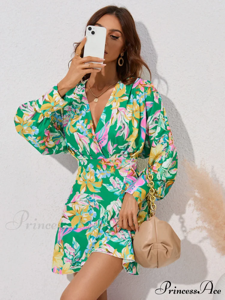 for Gown V-neck And Flare Fit Wrap Flowered Women - Image 14